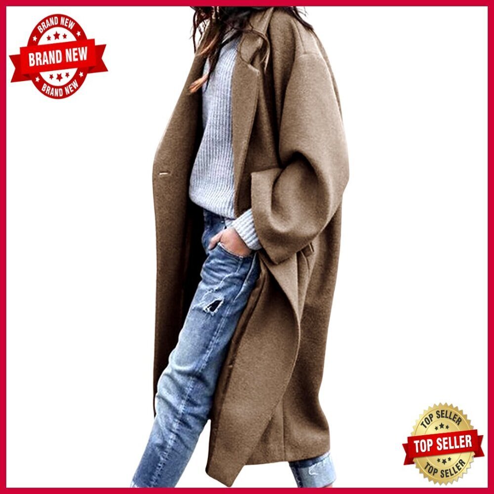 Oversized Wool Blend Trench Coat Long Double Breasted Winter Overcoat